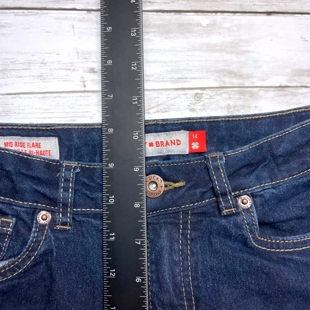 Lucky Brand Youth Girls 14 Mid Rise Flare‎ Jeans Blue Denim Stretch Raw Hem